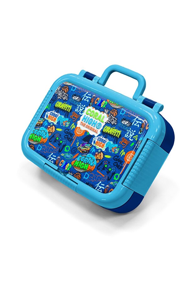 Kids Cobalt Blue Graffiti Patterned Stainless Steel Lunch Box 39275