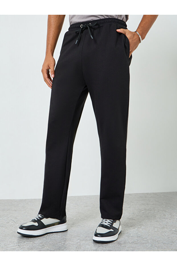 Men Black Solid Joggers with Drawstring - 1
