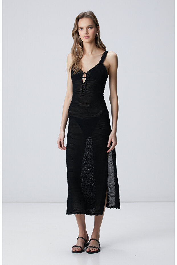 Siyah Triko Elbise - 1