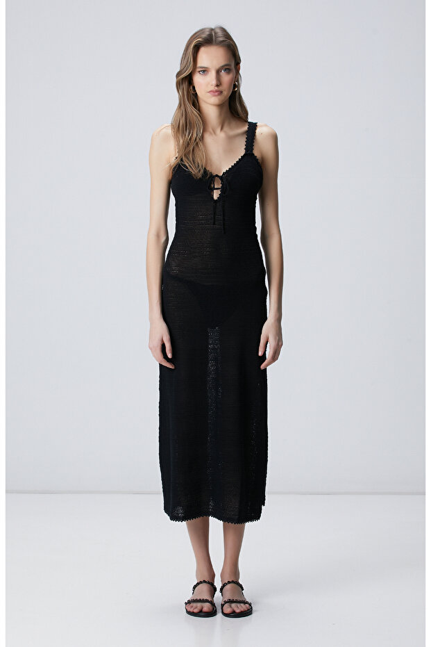 Siyah Triko Elbise - 3