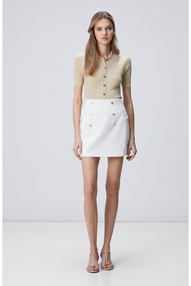 Bej Sim Dokulu Kısa Kol Triko - 3