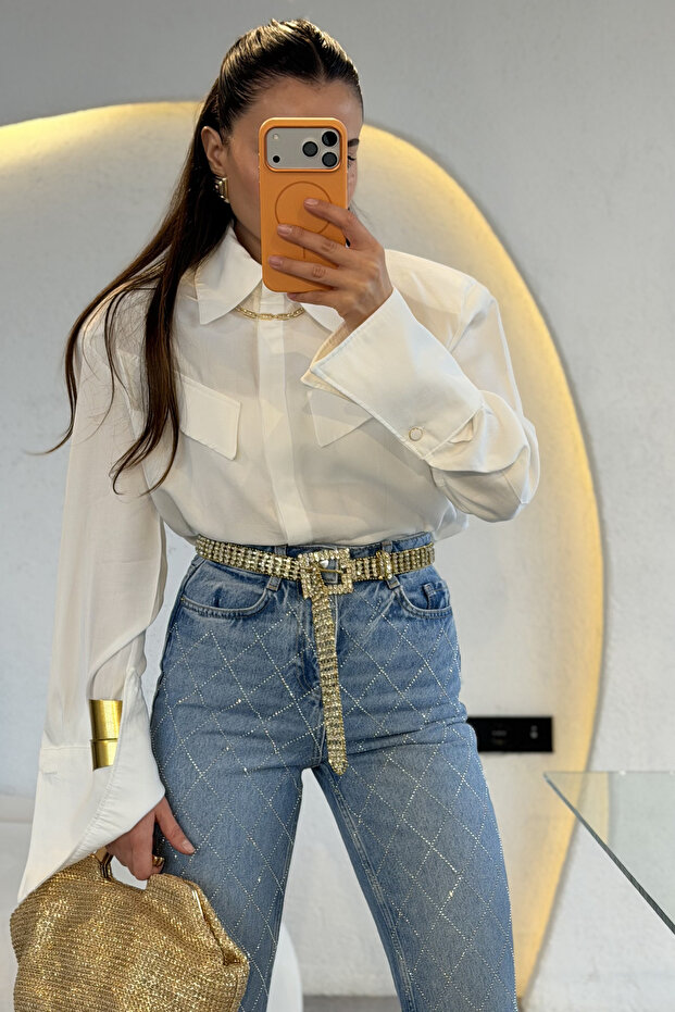 Eldora Beyaz Vatkalı Gömlek - 3