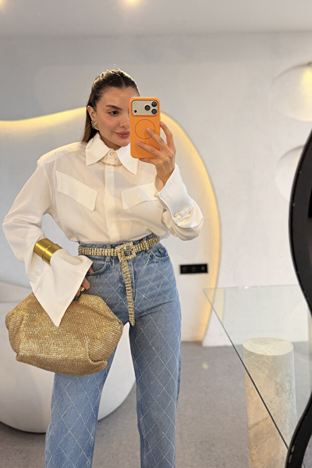 Eldora Beyaz Vatkalı Gömlek - 4