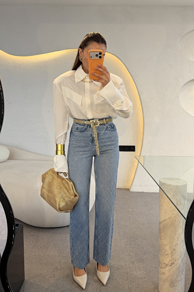 Eldora Beyaz Vatkalı Gömlek - 5