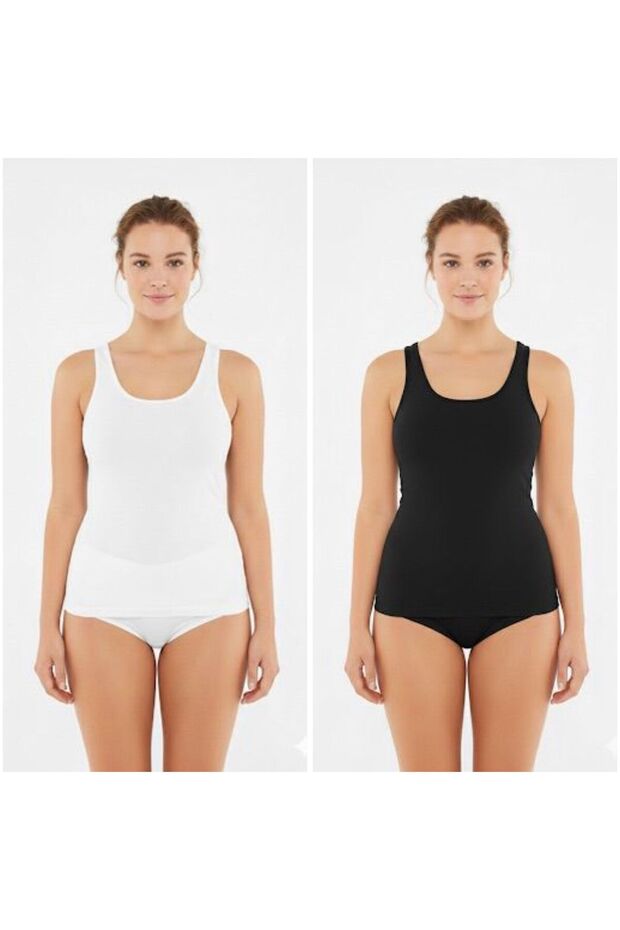 Women's Casual Black-White 2-Piece Boxed 95% Cotton Thick Strap Tank Top
