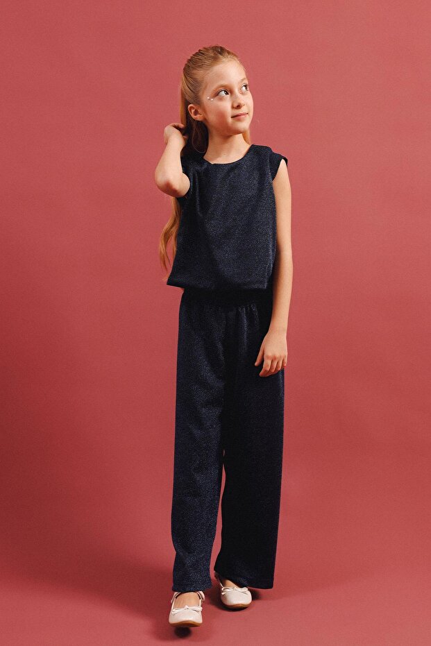 Girl's Glittery Blouse and Loose Trousers 2-Piece Set – Special Occasion Combination