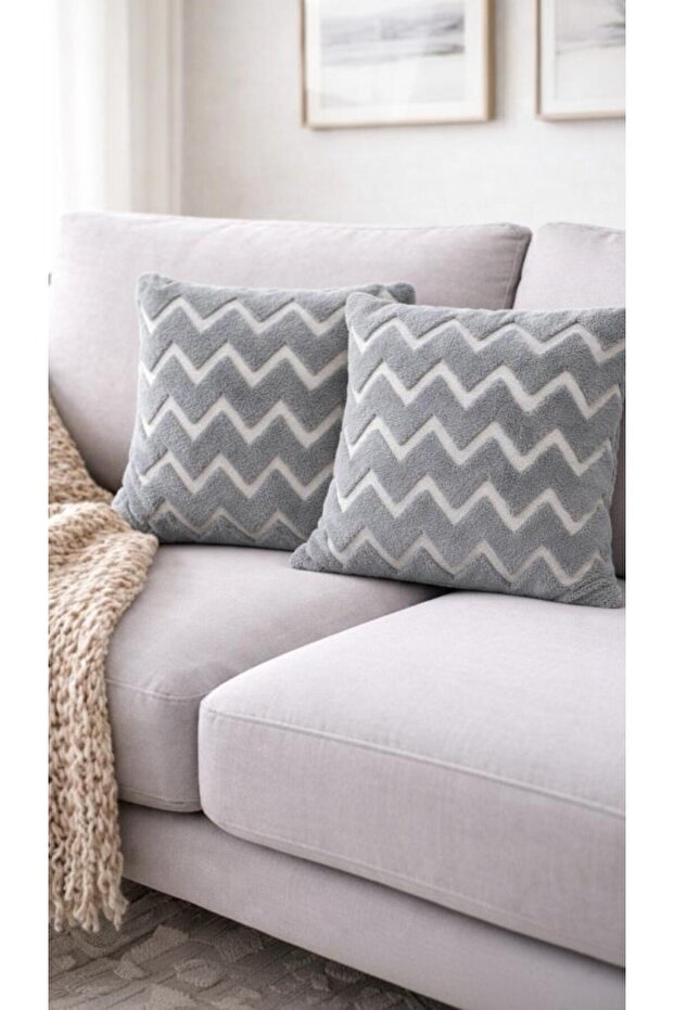 Linen Bohem Soft Punch 2 Pieces Gray Throw Pillow Cover 43X43