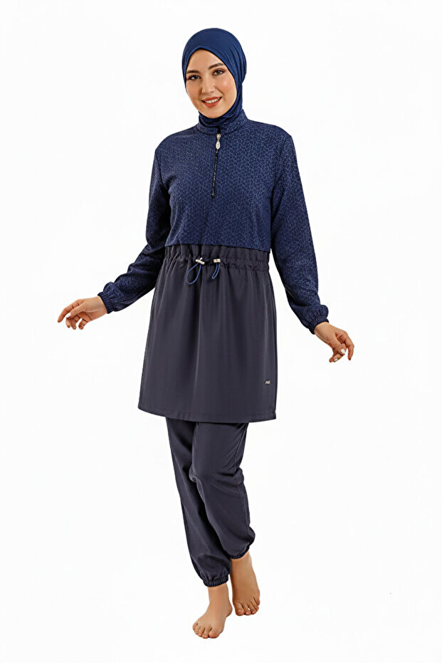 Women's Quick-Drying Closed High-Neck Zippered Elastic Hijab Swimsuit