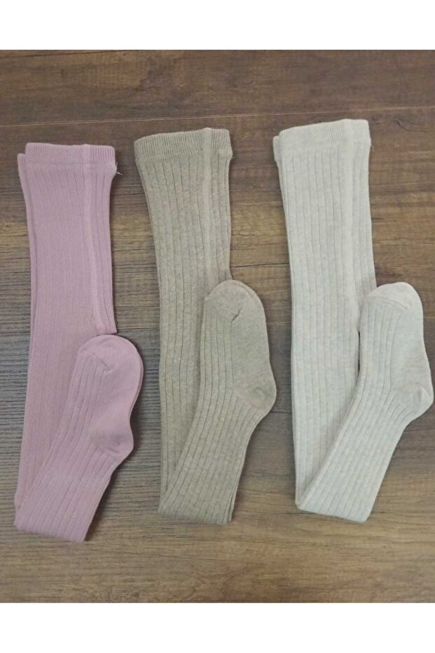 Baby Tights Cotton 3 Pieces (Pink-Ecrumelange-Bejmelange)
