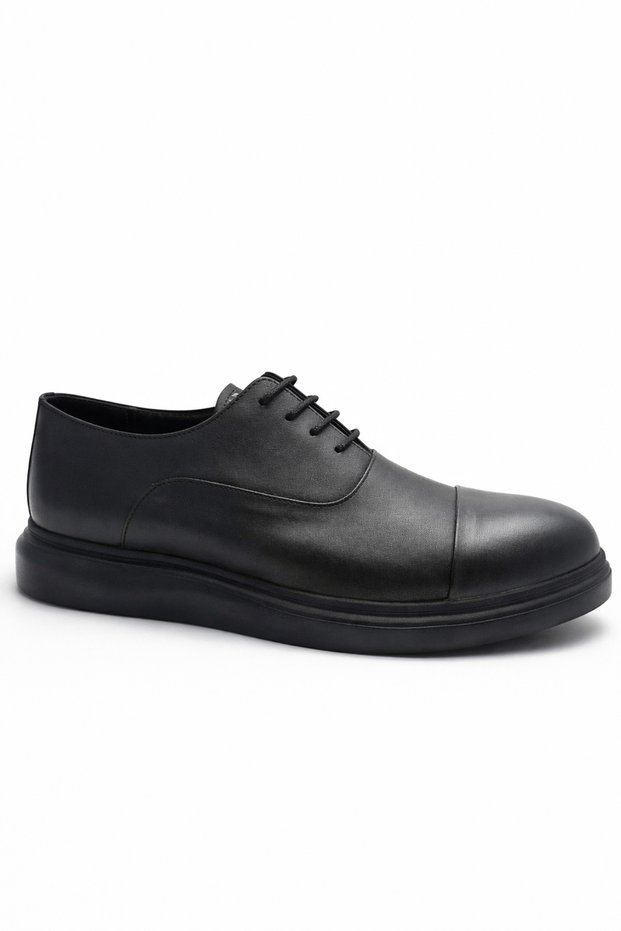 Men's Genuine Leather Black Classic Shoes – Lace-Up, Flat Comfort Sole, Office/Business Shoes