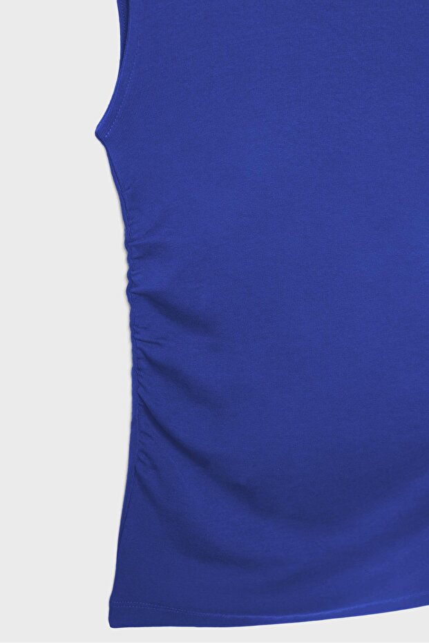 Basic fitted büzgülü t-shirt - 8