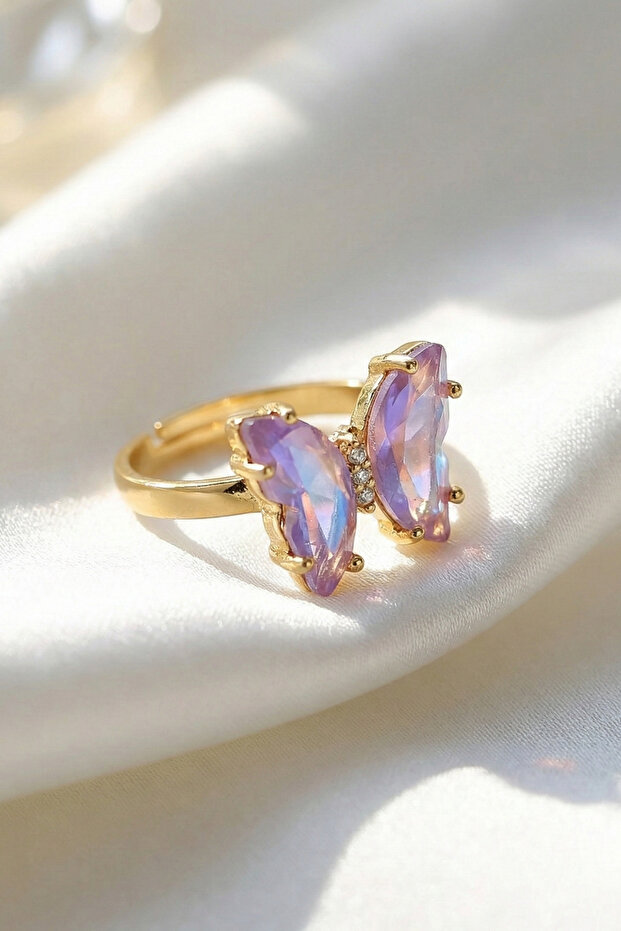 Steel Shiny Butterfly Glossy Gold Color Ring Adjustable