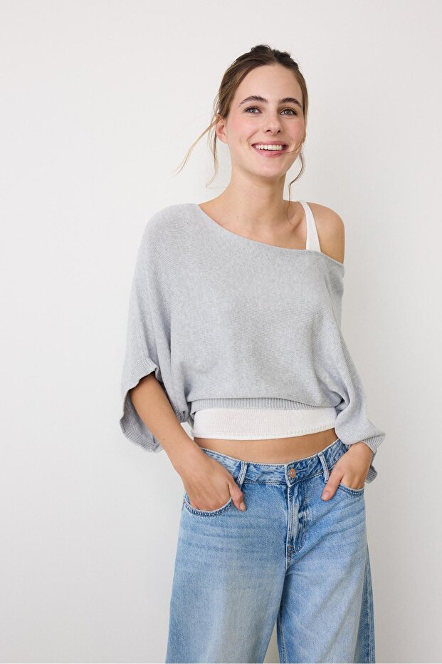 Geniş yaka çift katlı kazak - 3