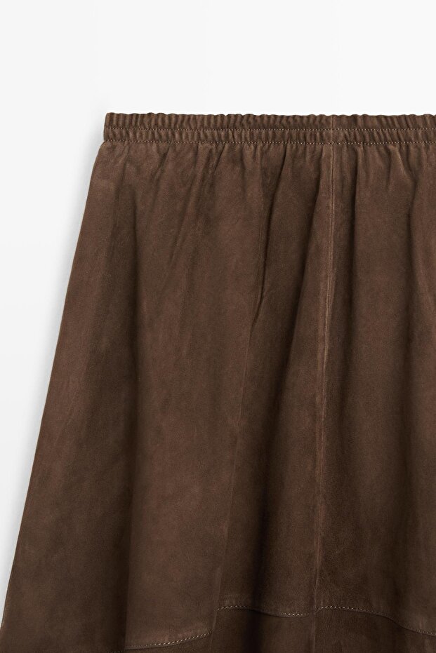 Süet deri midi etek - 6