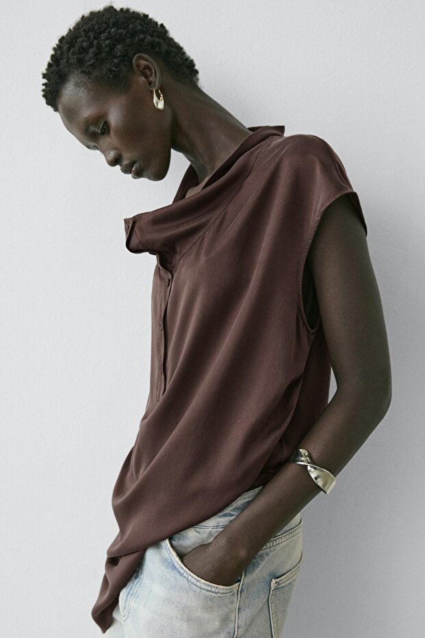 Asimetrik drapeli bluz - 3