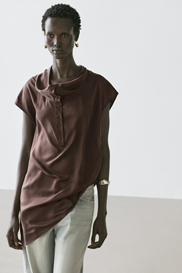 Asimetrik drapeli bluz - 2