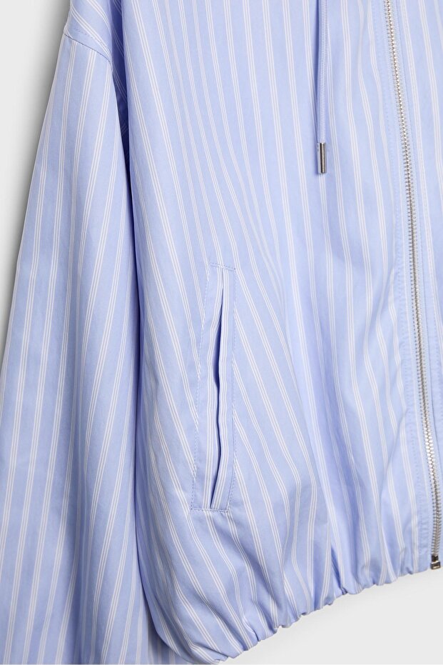 Basic naylon çizgili kapüşonlu ceket - 8