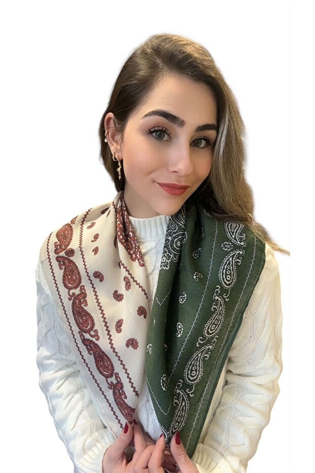 وشاح منقوش مقاس 65*65 باللون الأحمر - 5