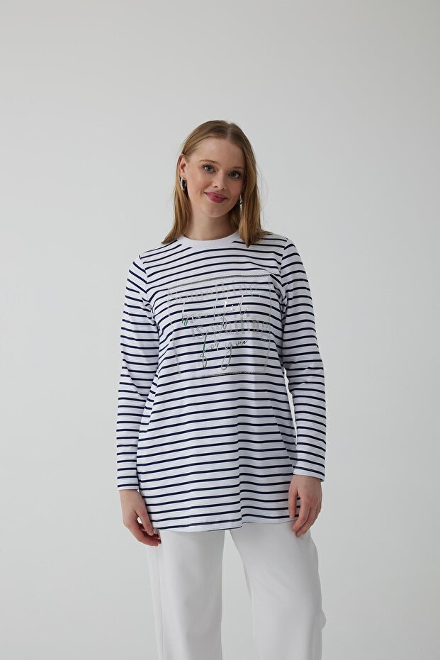 Striped Stone Printed Cotton Tunic - 2
