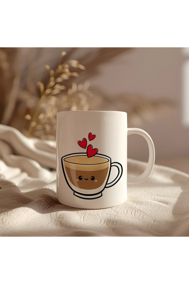 كوب مطبوع من السيراميك الأبيض بتصميم القهوة سعة 330 مل