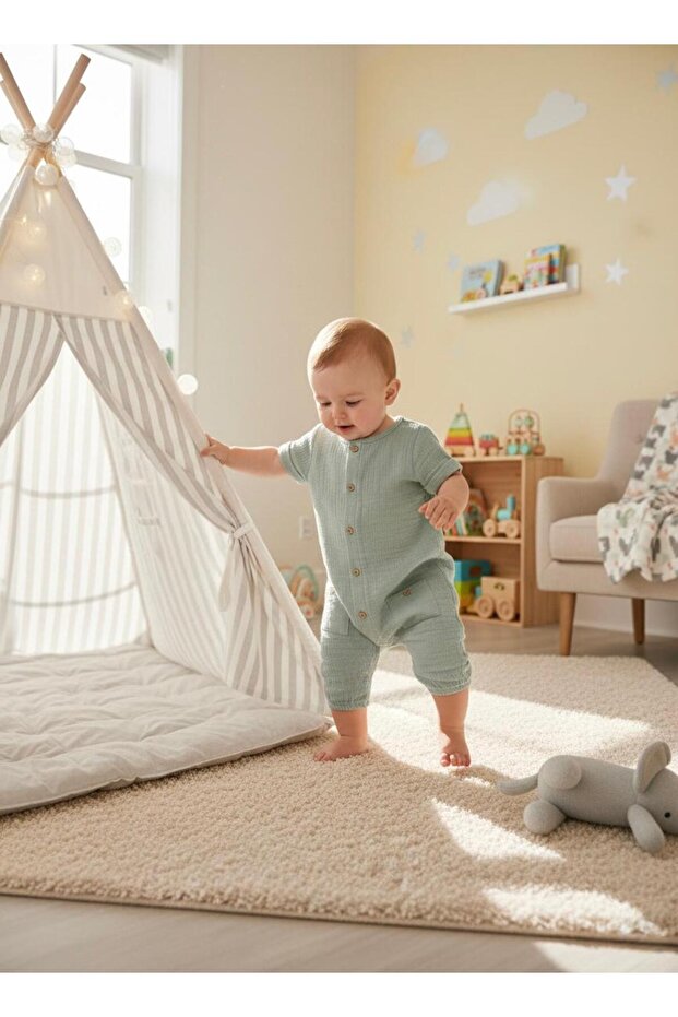 Baby Green Theme Muslin Baby Rompers 65091