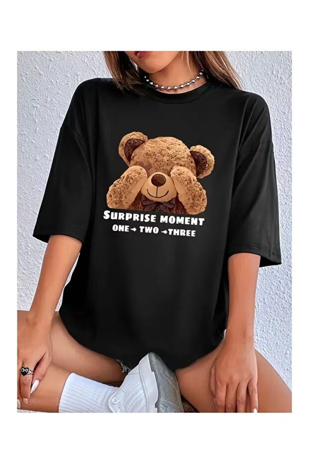 Suprise Bear Printed Basic T-Shirt - 5