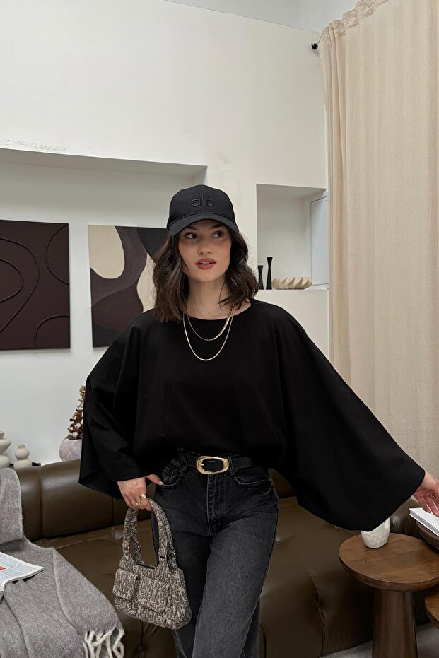 Yarasa Kol Basic Bluz Siyah - 2