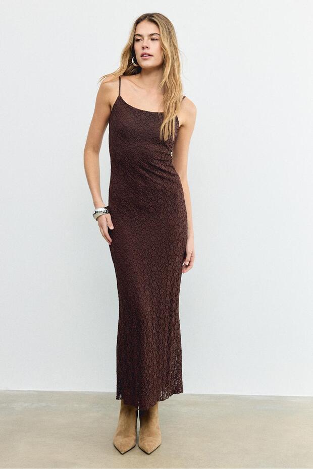 Askılı blonda midi elbise - 2