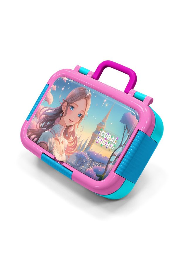 Kids Turquoise Pink Anime Girl Patterned Stainless Steel Lunch Box 39298