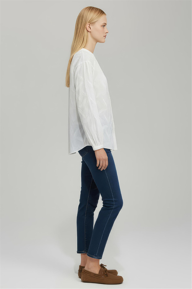 Beyaz Bisiklet Yaka Gömlek - 2