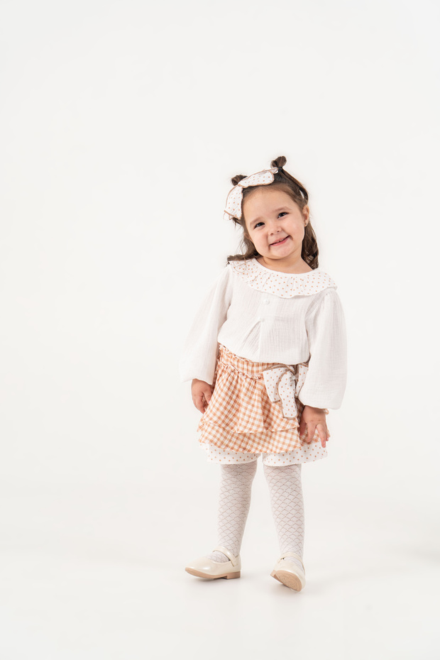 Baby Girl & Child Polka Dot Gingham Patterned Stylish Set with Buckle and Pantyhose as a Gift