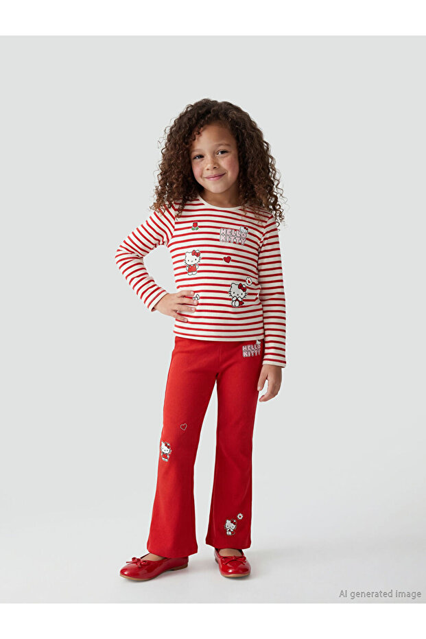 Red Hello Kitty Printed Girls' Spanish-Cut Ribbed Leggings