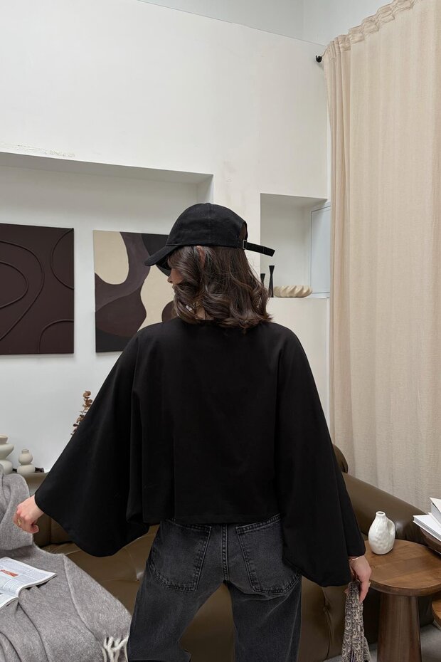 Yarasa Kol Basic Bluz Siyah - 4