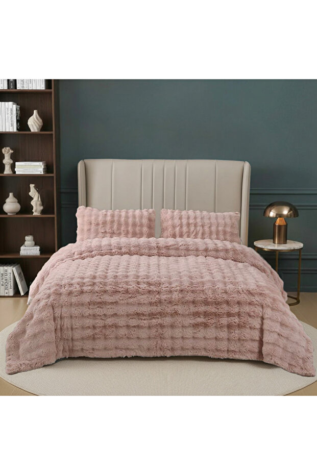 Ultra Soft Plush Powder Double Bed Cover Set 220X240 cm – Soft Textured