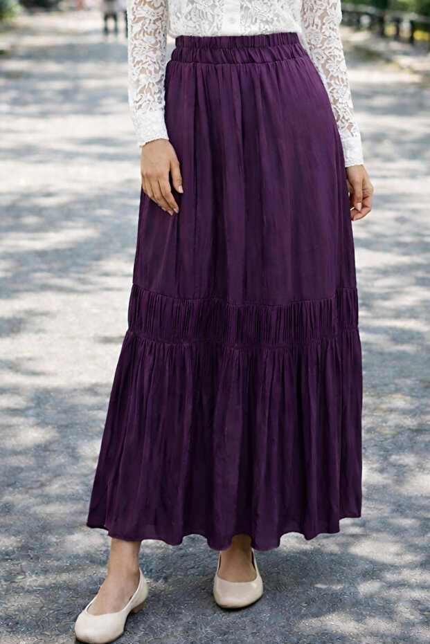 Elastic Waist Skirt A60659 Plum