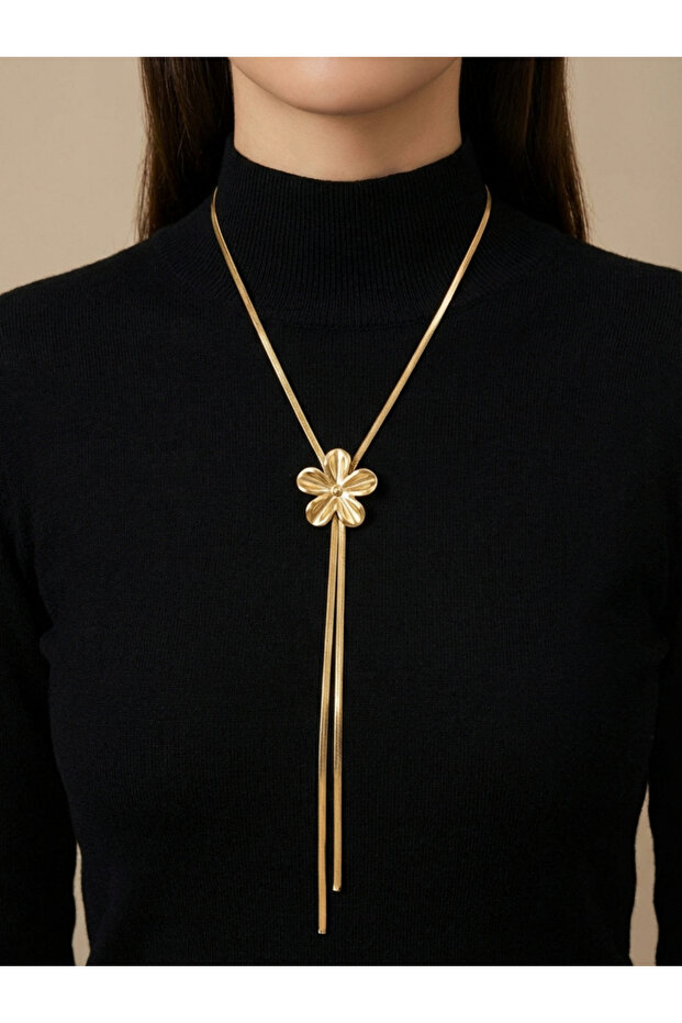 Women's Metal Floral Adjustable Flat Snake Chain Necklace