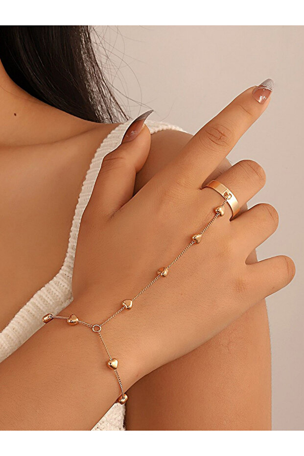 طقم سوار وخاتم مزين بسلسلة وسلسلة على شكل قلب