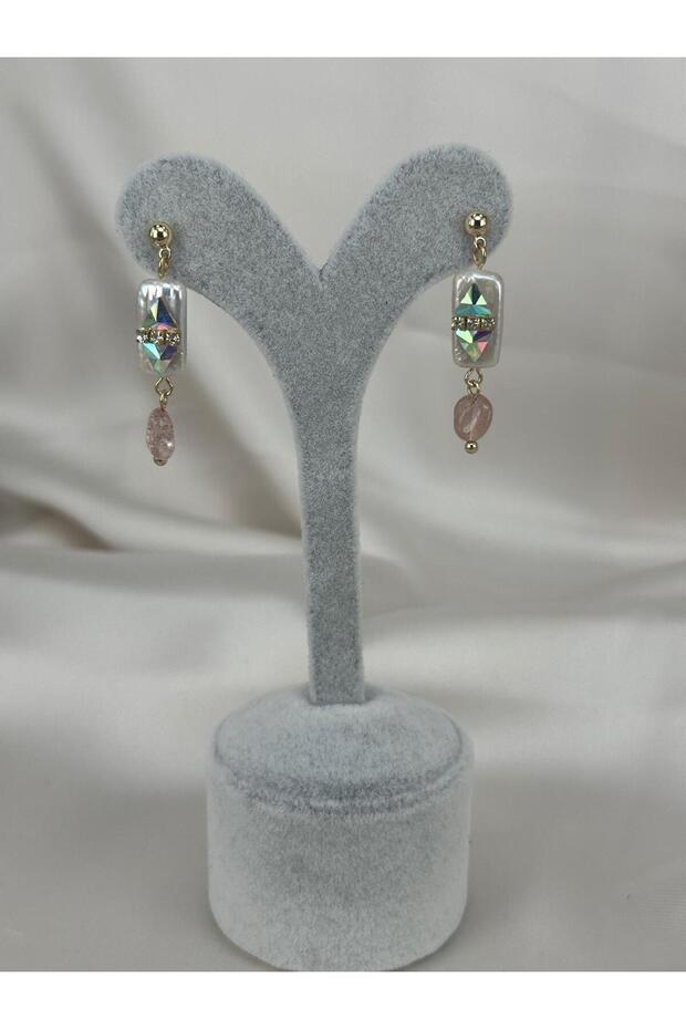 Crystal Stone and Pink Stone Detailed Dangle Earrings for Women