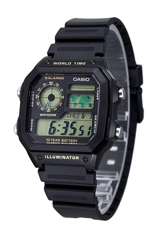 ساعة رقمية AE-1200WH-1B - 45 مم - أسود للرجال