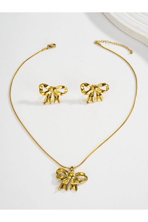 Women's Metal Bow Design Earrings Set