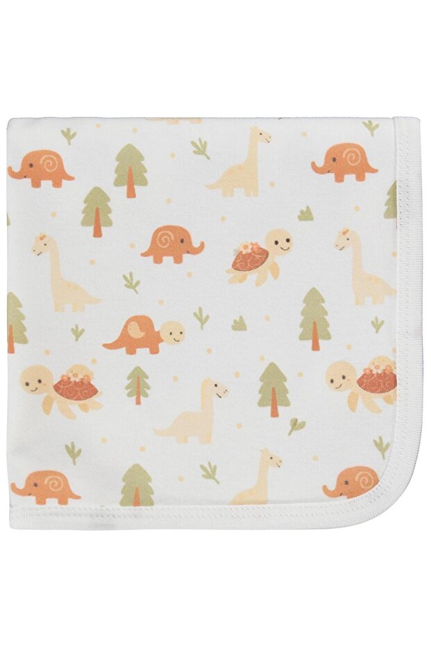 Elephant Turtle Print 80X90 Blanket - Ecru