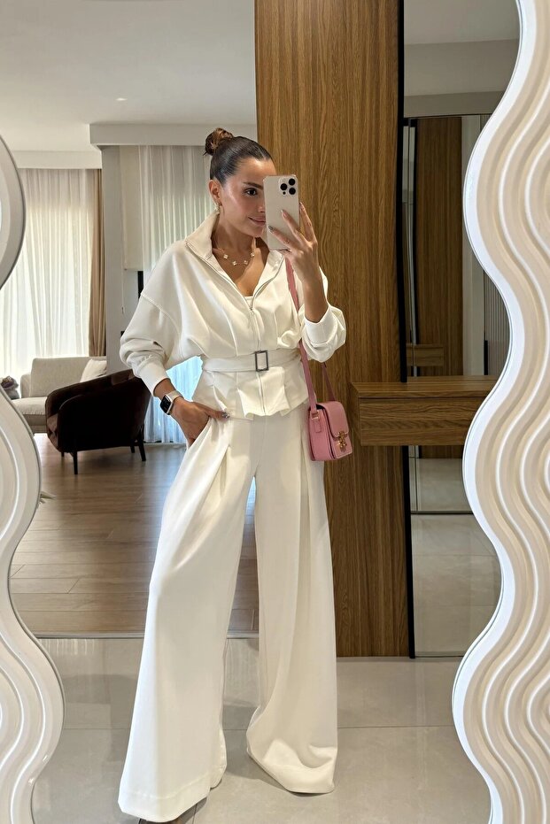 Women's Belt Detail Wide-Leg Modal Set