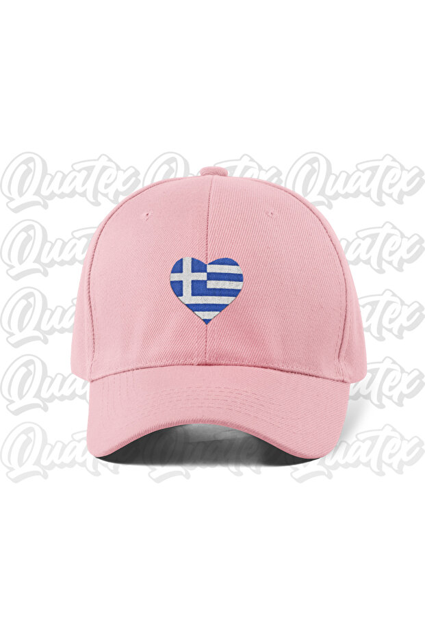Greece Embroidered Country Flag Hat - Pink Color 100% Cotton Gabardine Unisex Model Hat