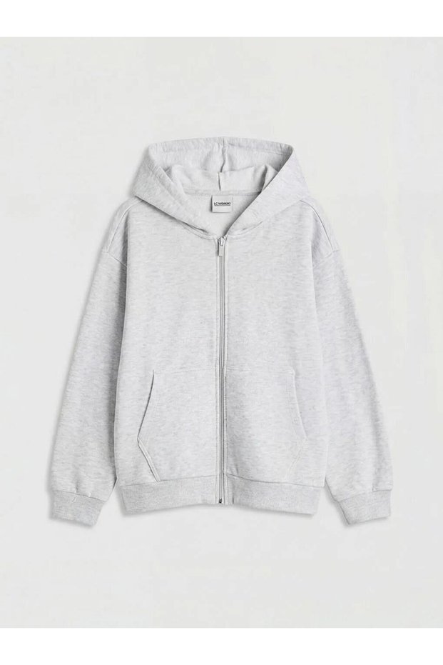 Gray Hooded Thick Girls' Zippered Sweatshirt (S6)