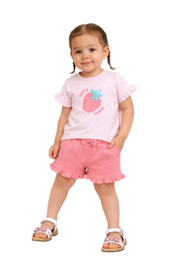Infant Girls’ 2-Piece Set – Strawberry Print Top & Ruffle Shorts