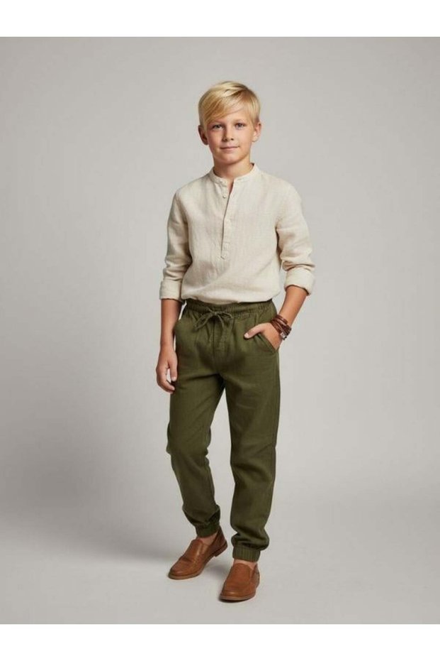 Boy's Pants with Tie Waist and Elastic Cuffs