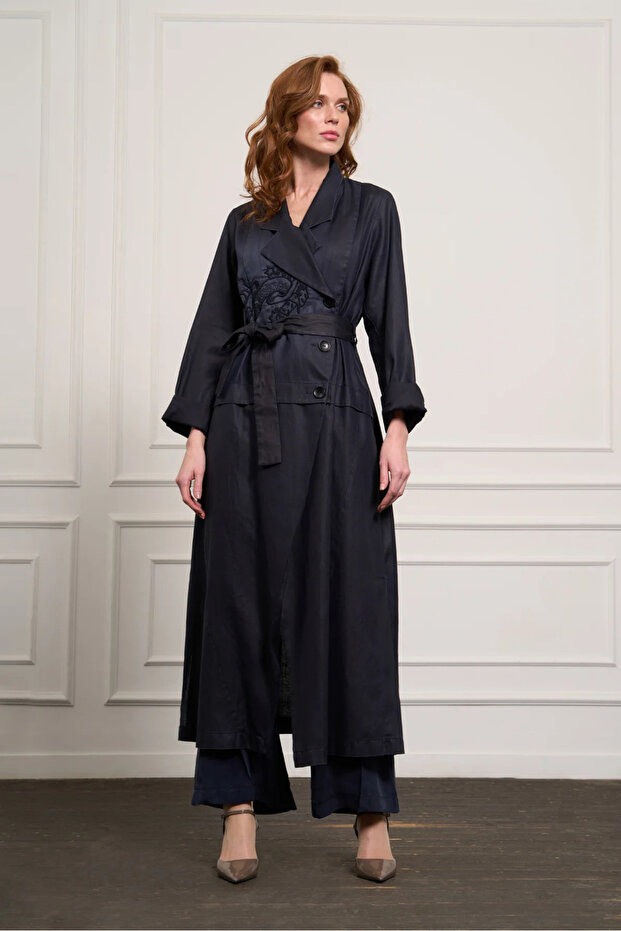 Nakış Detaylı Kot Pardesü - 2