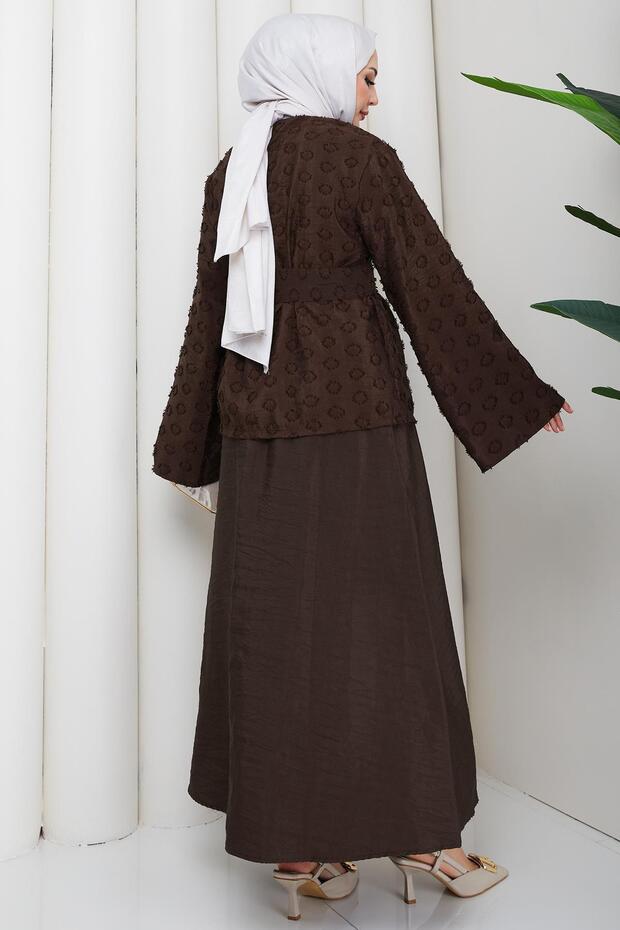 طقم مزدوج بنقش حلقي بني HM2881 - 7