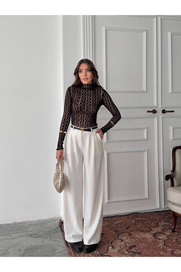 Siyah Dantelli Transparan Bluz - 2