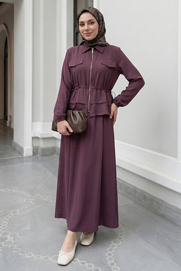 Modal Tunnel Gathered Burgundy Skirt Set